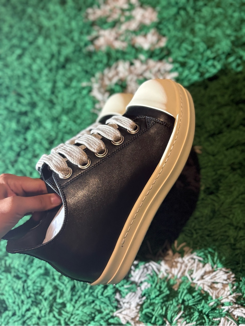 Rick Owens  Black Leather Sneakers with Cream Sole - Picture 4 of 4